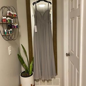 Azazie bridesmaid dress in color silver.